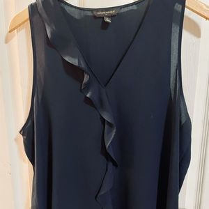 Banana Republic navy blue blouse with ruffle. Sz L